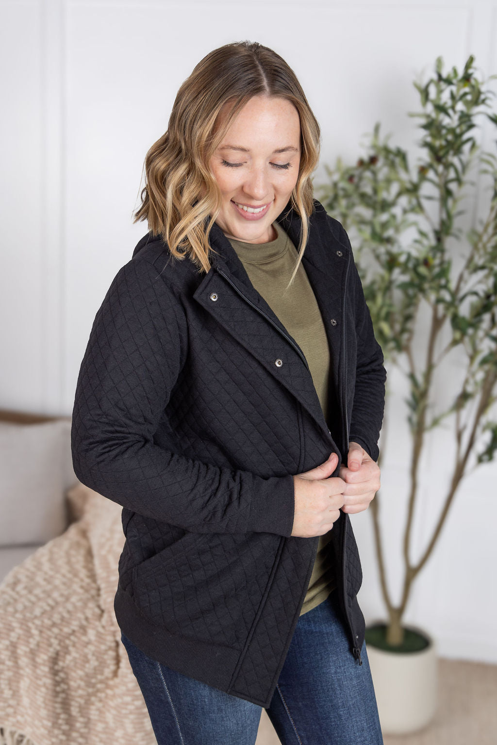 Kyla Zipper Snap Jacket - Black